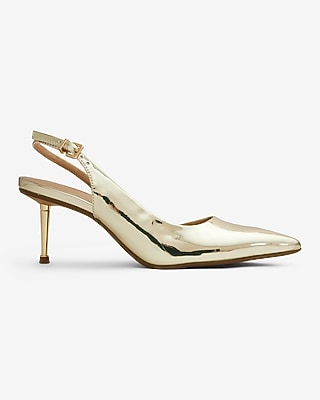 Shiny Gold Heel Slingback Pumps Gold Women's 7.5