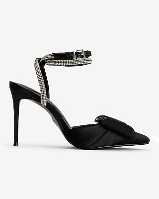 Rhinestone Bow Embellished Strap Pumps Black Women's 8.5