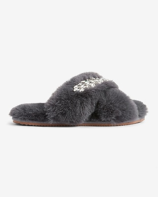 Faux Fur Removable Brooch Slippers