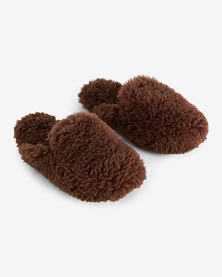 Fuzzy Teddy Slippers Brown Women's S