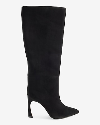 Faux Suede Comma Heel Boots Black Women's 6