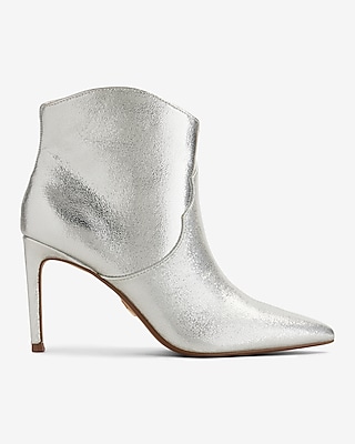 Pointed Toe Thin Heeled Booties Silver Women's 9