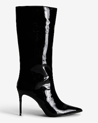 Faux Patent Leather Mid-Calf Boots