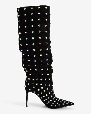 Brian Atwood X Express Rhinestone Slouch Thin Heel Boots