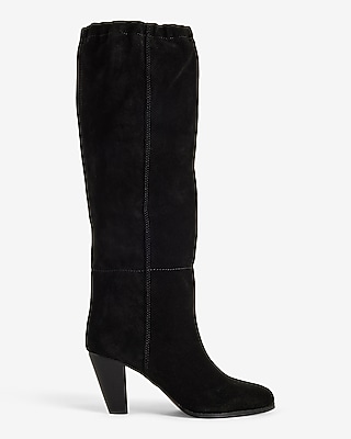 Brian Atwood X Express Suede Scrunch Mid-Calf Heeled Boots