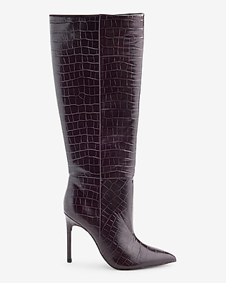 Croc-Embossed Thin Heel Boots