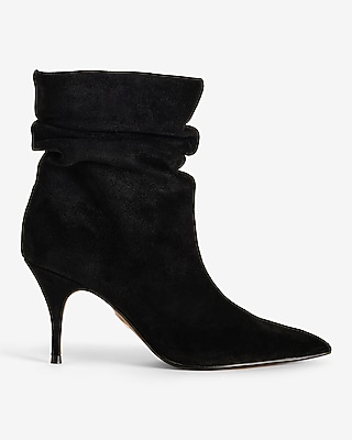 Brian Atwood X Express Suede Slouch Thin Heeled Boots Black Women's 7