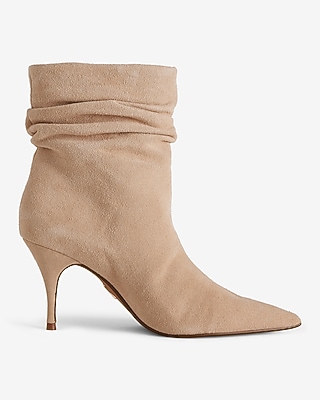 Brian Atwood X Express Suede Slouch Thin Heeled Boots Neutral Women's 7