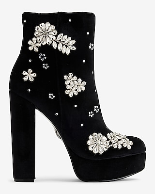 Rhinestone Embellished Platform Heeled Ankle Boots