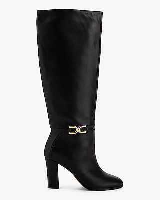 Leather Buckle Heeled Tall Boots