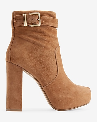 Genuine Suede Platform Buckle Boots Brown Women's 6