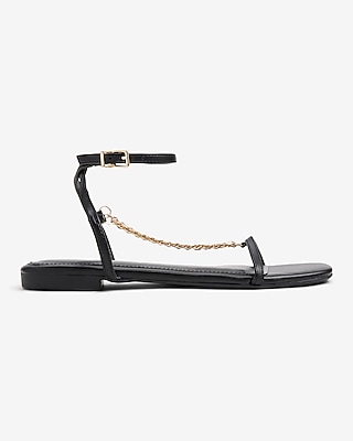 Chain Strap Flat Sandals Black Women's 6