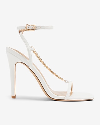 Chain Strap High Heeled Sandals White Women's 6