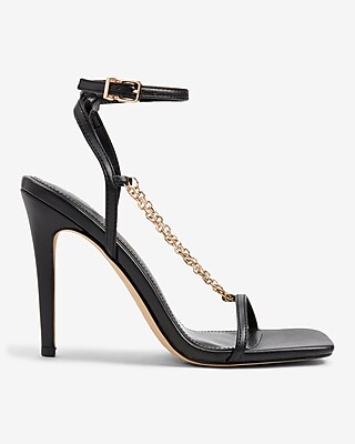 Chain Strap High Heeled Sandals Black Women's 8