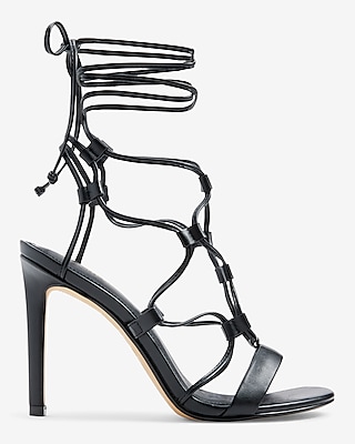 Tie-Up Gladiator Heeled Sandals Black Women's 7