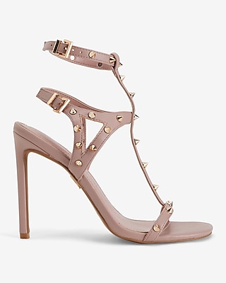 Studded Strappy Heeled Sandals Pink Women's 7.5