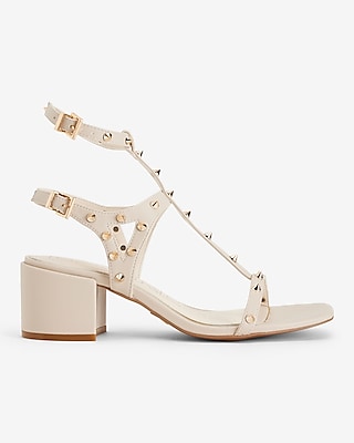 Studded Strappy Block Mid Heeled Sandals Neutral Women's
