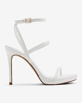 Leather Round Toe Strappy Heeled Sandals White Women's 6.5