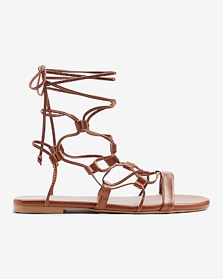 Tie-Up Gladiator Flat Sandals Brown Women's 6