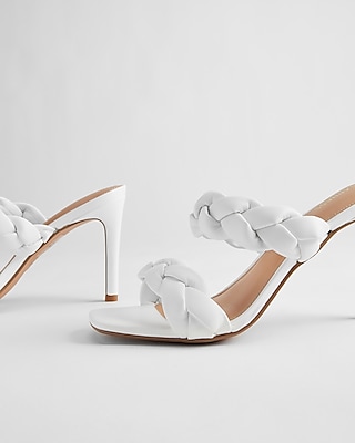 Braided Double Band Heeled Sandals White Women's 10