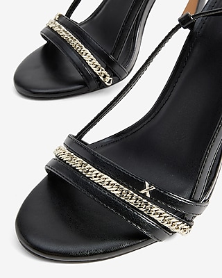 Chain Strap Slingback Comma Heeled Sandals Black Women's