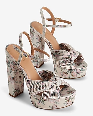 Floral Twist Strap Platform Heeled Sandals