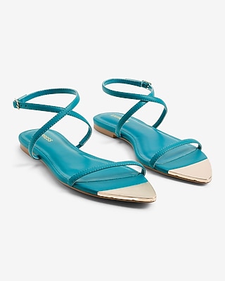 Metallic Pointed Toe Strappy Flat Sandals Blue Women's 7