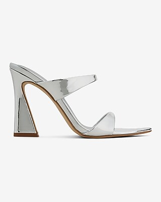 Pointed Toe Double Strap Heeled Sandals Silver Women's 8.5