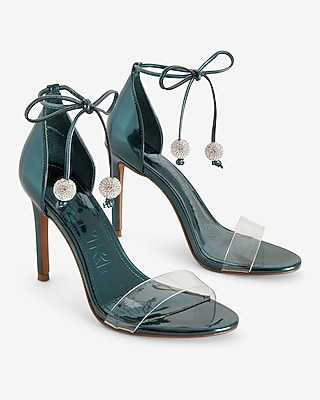 Brian Atwood X Express Rhinestone Ball Lace Up Heeled Sandals Green Women's 8.5