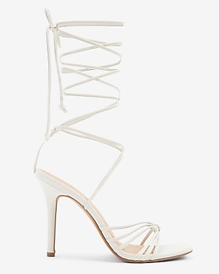 Strappy Lace Up Heeled Sandals White Women's 10