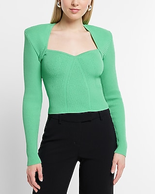 Ribbed Sweetheart Neckline Padded Shoulder Sweater