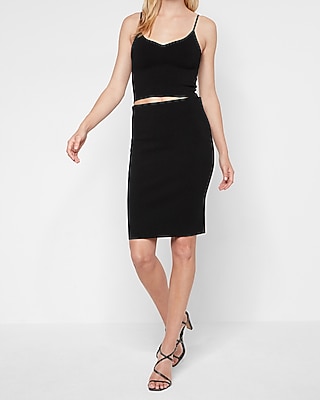 Bodycon Sweetheart Crop Sweater Top Black Women's XXS