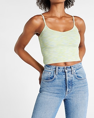Bodycon Ribbed Space Dye Sweetheart Crop Sweater Top