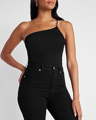 Ribbed One Shoulder Thong Bodysuit