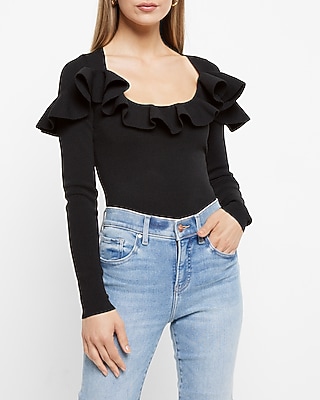 Long Sleeve Ruffle Cropped Sweater