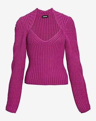 Ribbed Scoop Neck Long Sleeve Sweater Purple Women's XS