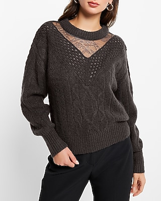 Cable Knit Crew Neck Lace Sweater