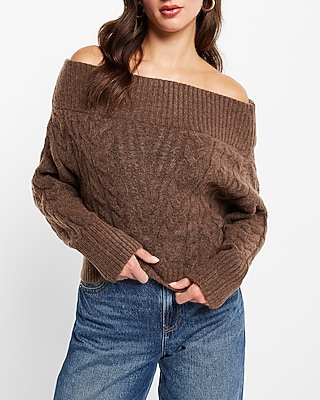 Off The Shoulder Cable Knit Sweater