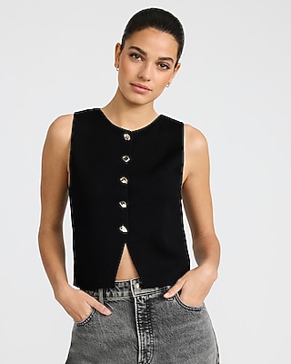 Crew Neck Novelty Button Cutaway Sweater Vest