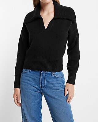 Collared V-Neck Long Sleeve Sweater