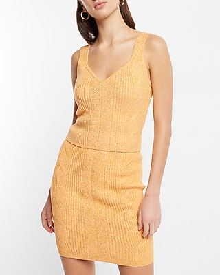 Cable Knit V-Neck Sweater Tank Yellow Women's XS