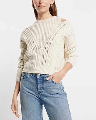 Cable Knit Crew Neck Cutout Sweater