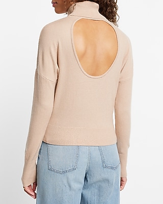Ultra Soft Turtleneck Open Back Banded Bottom Sweater