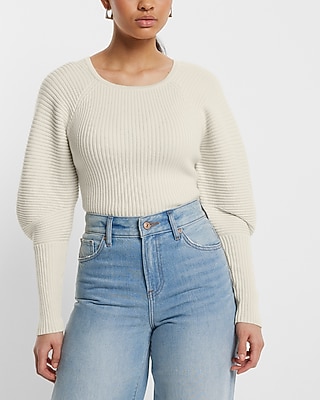 Ribbed Crew Neck Tie Open Back Sweater White Women's S