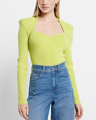 Bodycon Ribbed Sweetheart Neckline Padded Shoulder Sweater