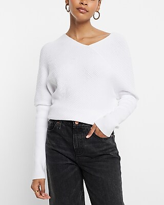 Asymmetrical V-Neck Long Sleeve Banded Bottom Sweater