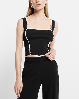 Square Neck Scallop Tipped Crop Sweater Top