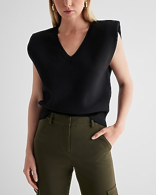 V-Neck Padded Shoulder Sweater Vest
