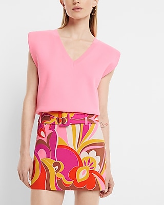 V-Neck Padded Shoulder Sweater Vest Pink Women's L