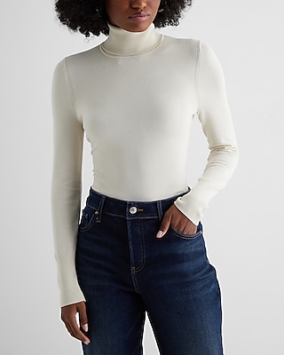 Silky Soft Fitted Turtleneck Sweater White Women's L